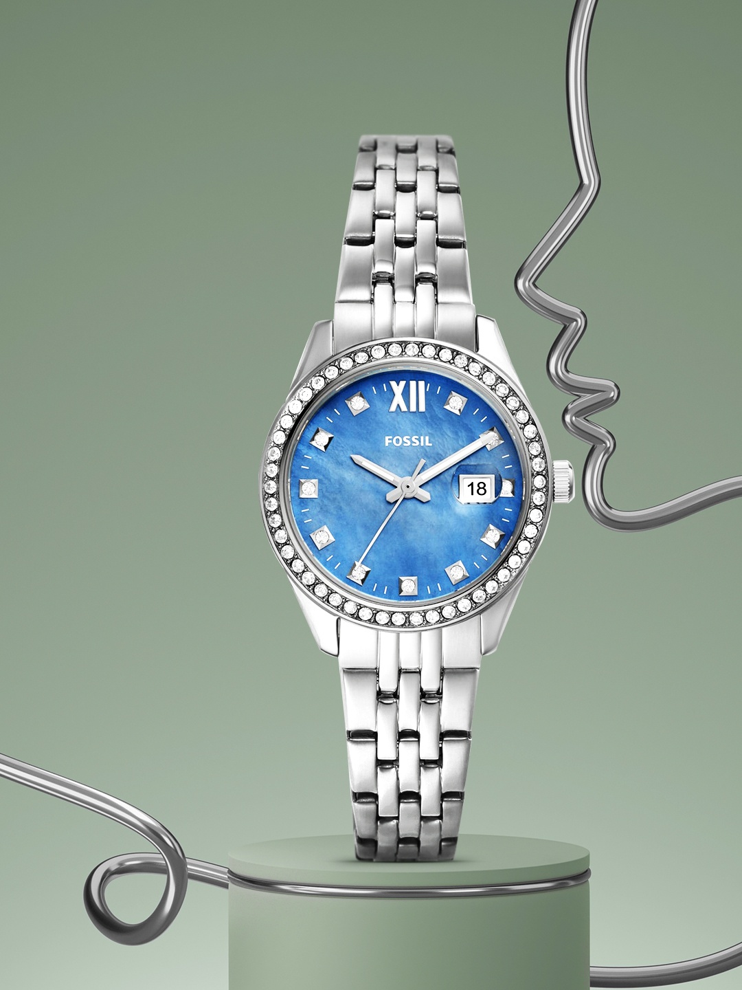 

Fossil Women Blue Dial & Silver Toned Stainless Steel Straps Analogue Watch ES5074