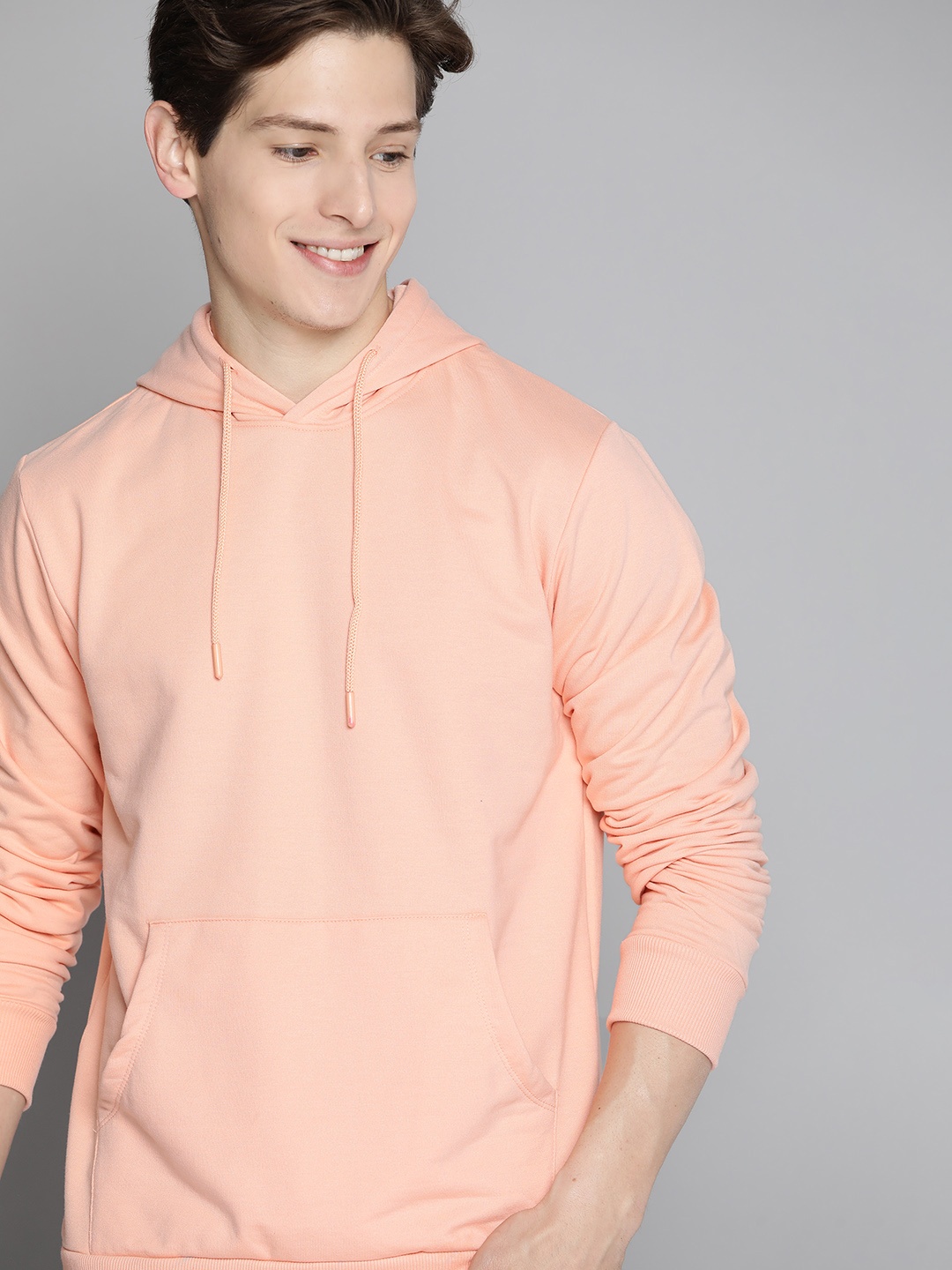 

Mast & Harbour Men Peach-Coloured Hooded Sweatshirt