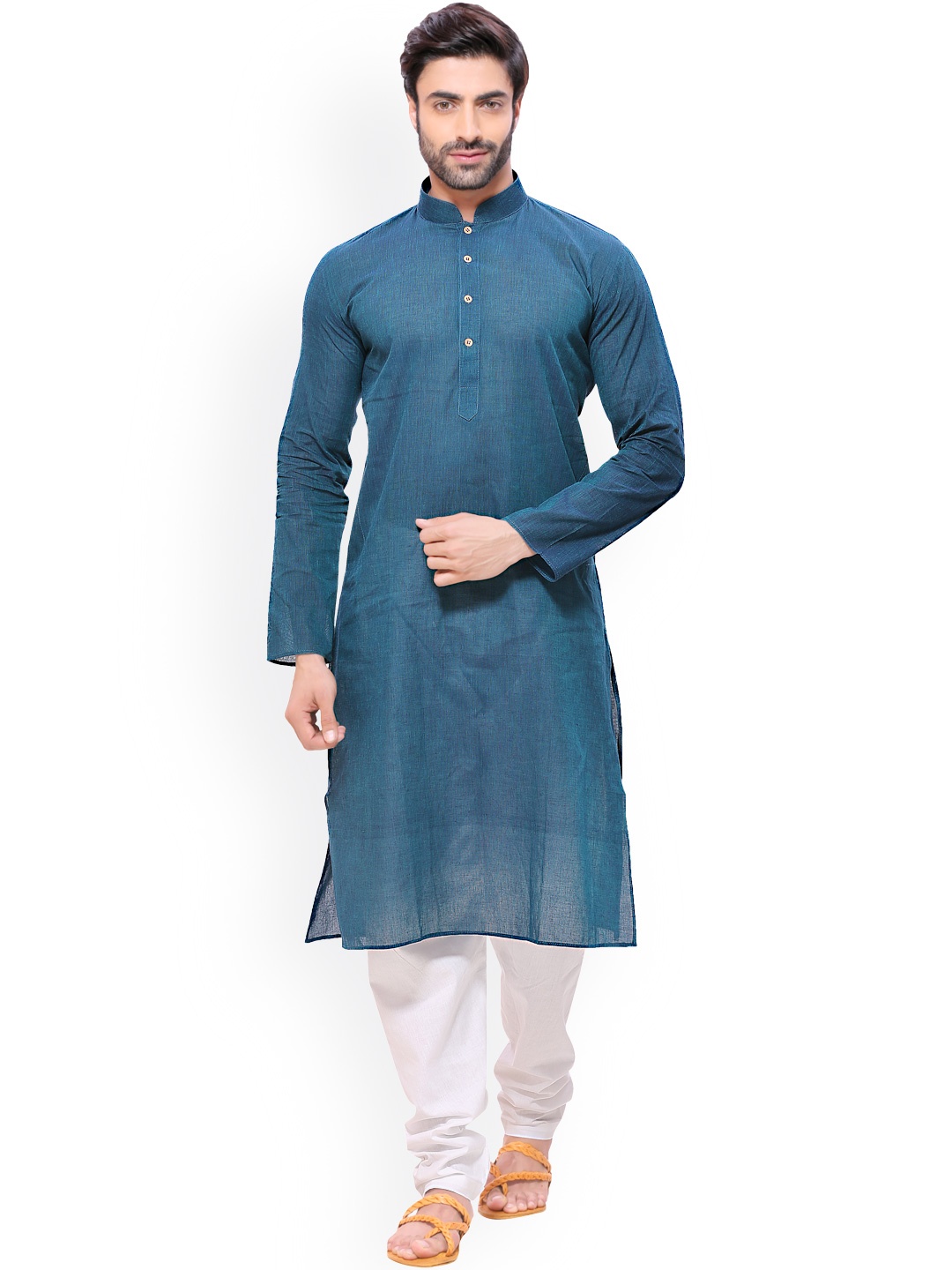 

RG DESIGNERS Blue & White Handloom Kurta Pyjama