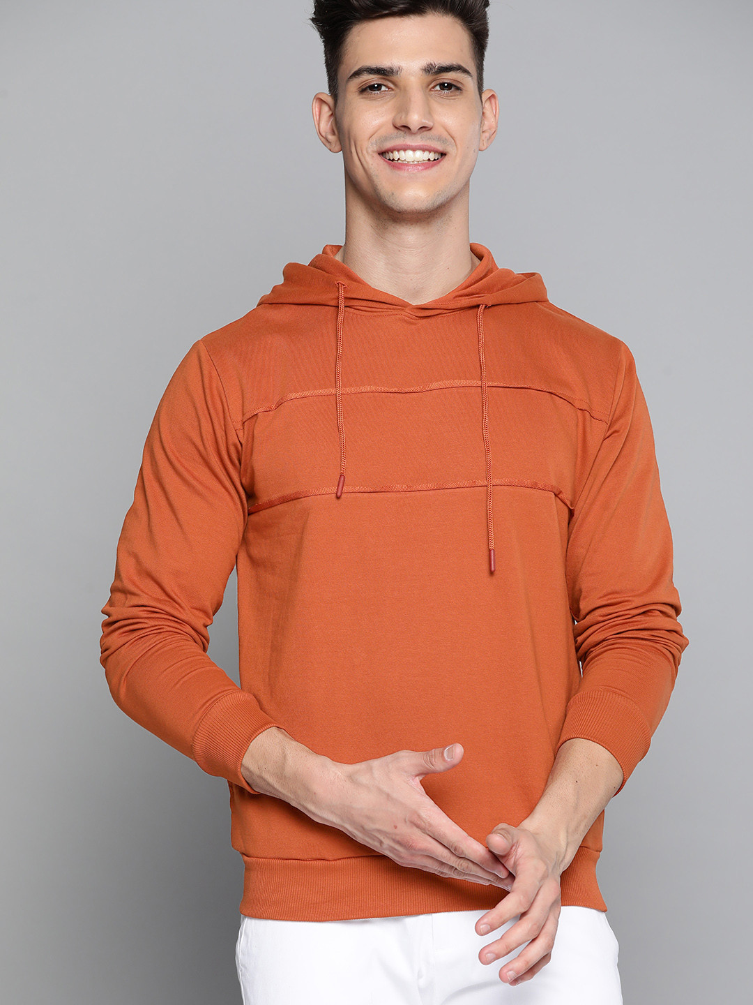 

Mast & Harbour Men Rust Orange Hooded Sweatshirt