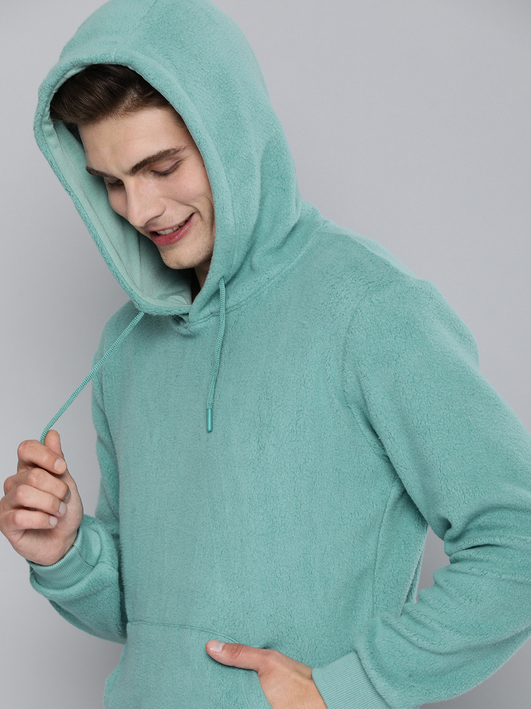 

Mast & Harbour Men Oil Blue Self Designed Hooded Sweatshirt