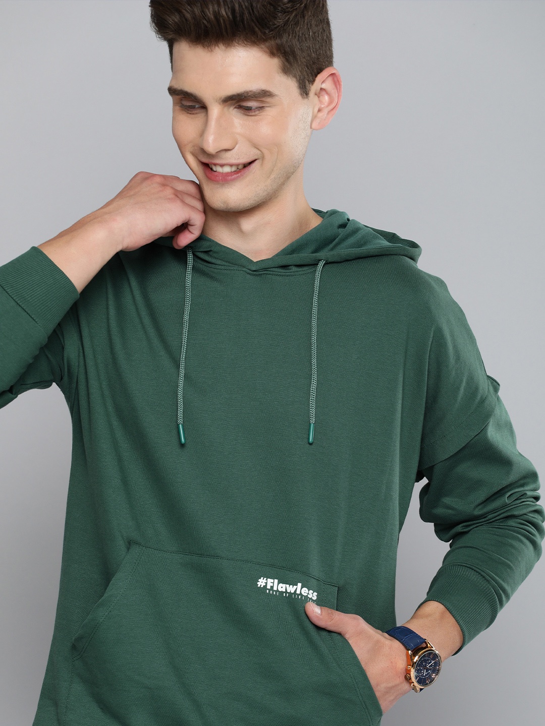 

Mast & Harbour Men Green Hooded Sweatshirt