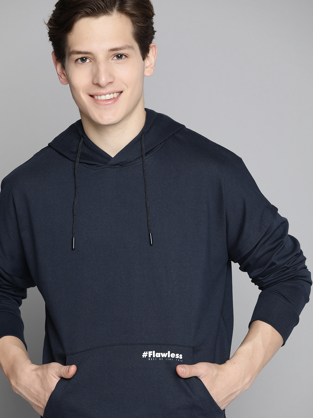 

Mast & Harbour Men Navy Blue Solid Hooded Sweatshirt