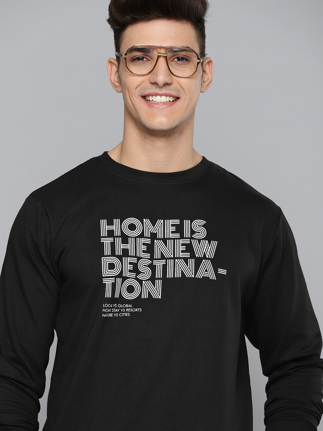 

Mast & Harbour Men Black & White Printed Sweatshirt