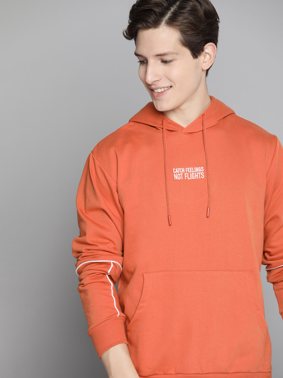 

Mast & Harbour Men Orange With Embroidered Detail Hooded Sweatshirt