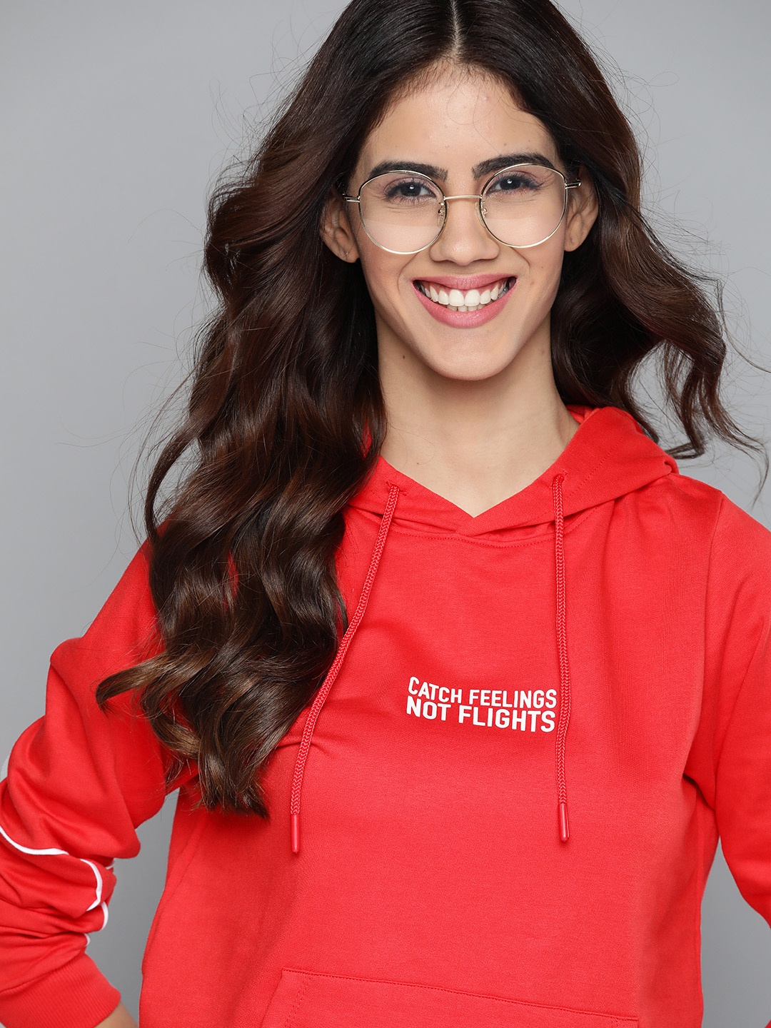 

Mast & Harbour Women Red Typography Printed Relax Fit Hooded Sweatshirt