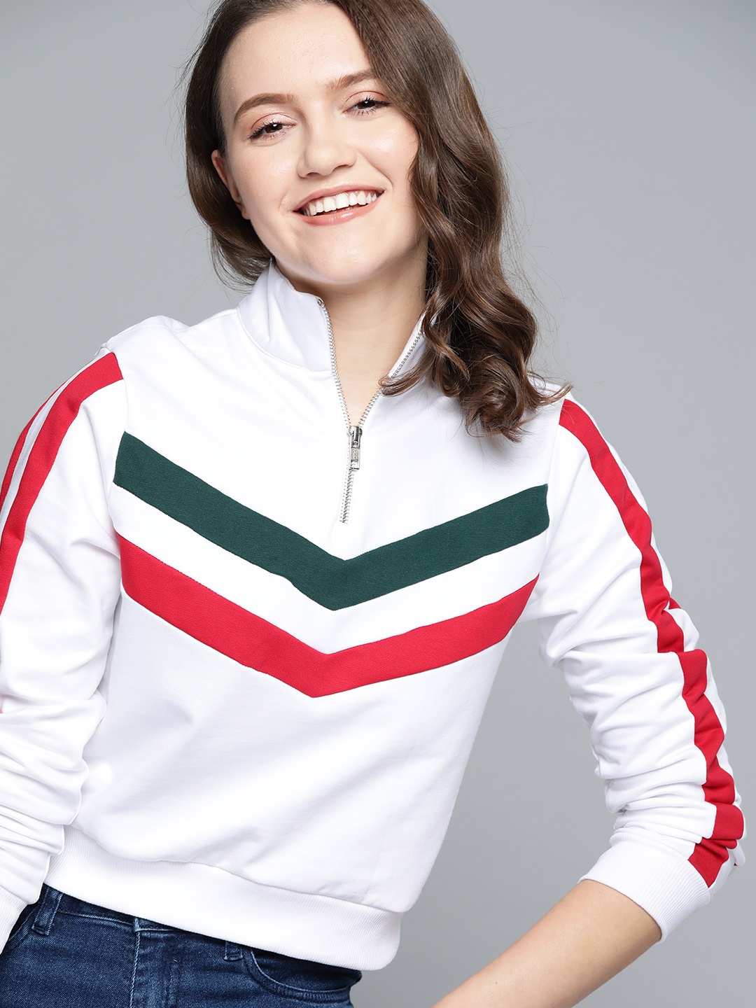 

Mast & Harbour Women White & Red Striped Sweatshirt