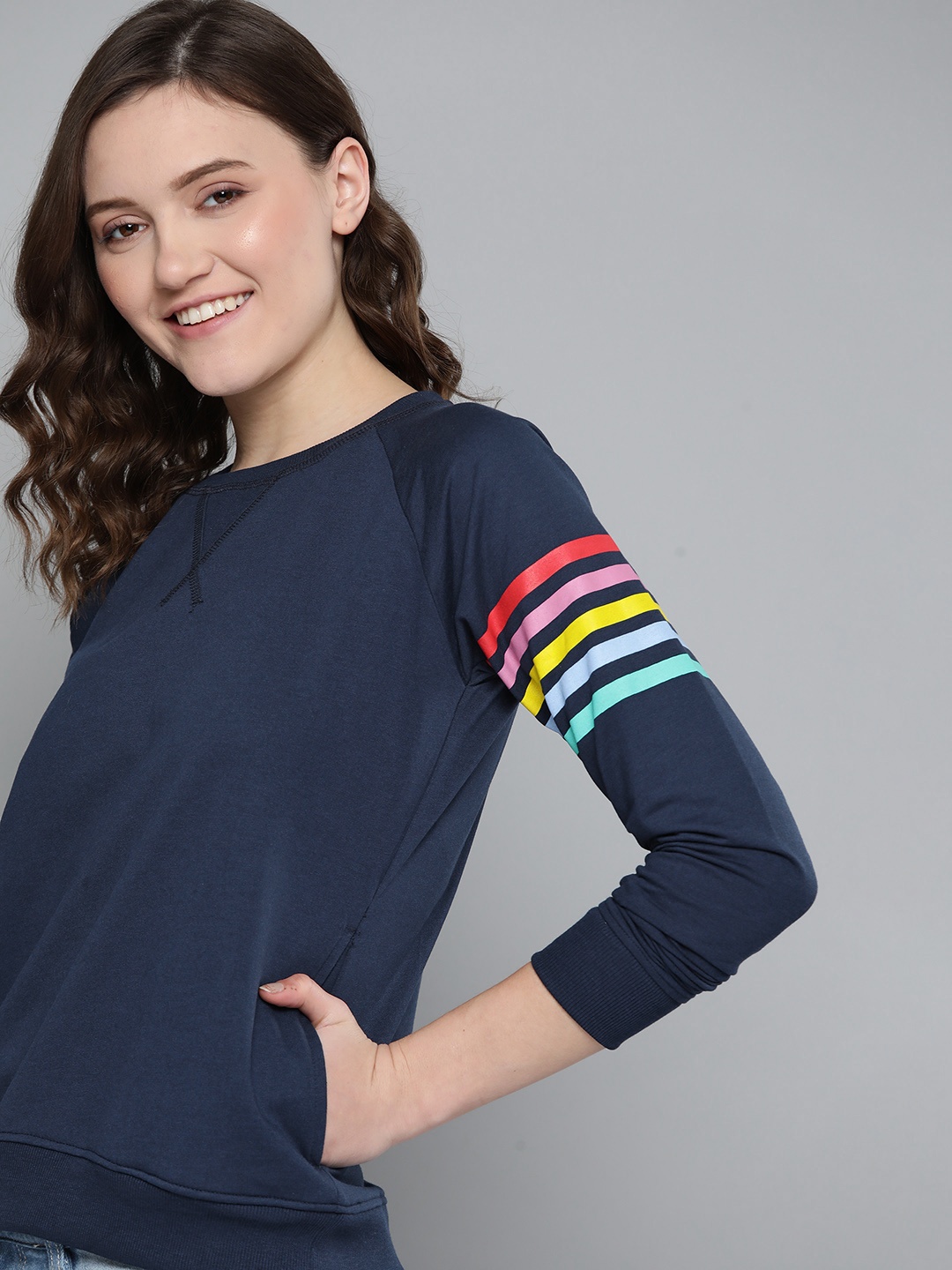 

Mast & Harbour Women Navy Blue Printed Sweatshirt
