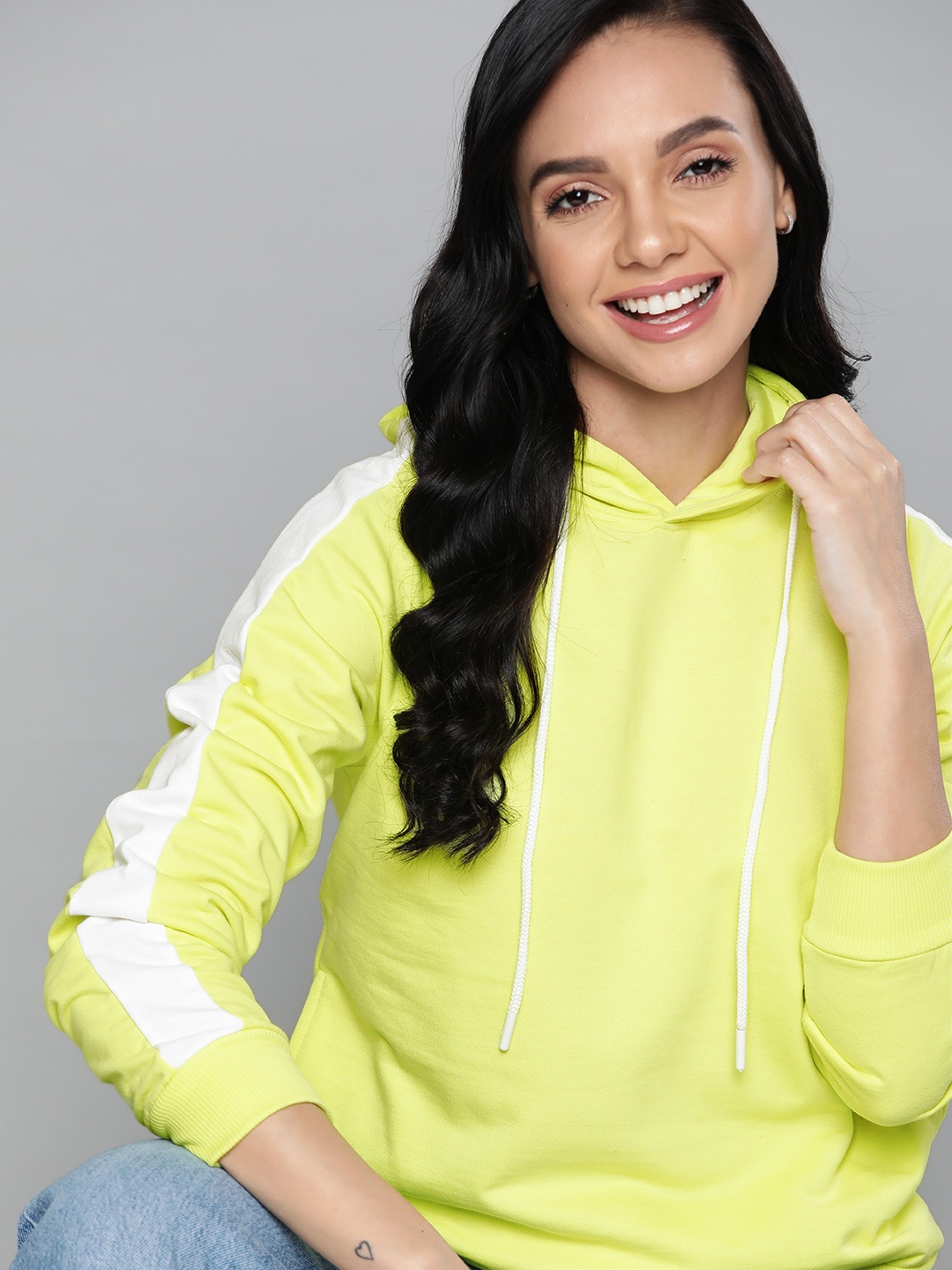 

Mast & Harbour Women Lime Green Hooded Sweatshirt
