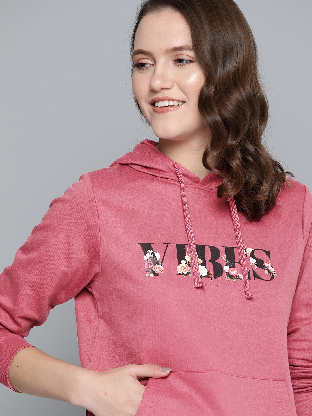 

Mast & Harbour Women Pink Printed Hooded Sweatshirt