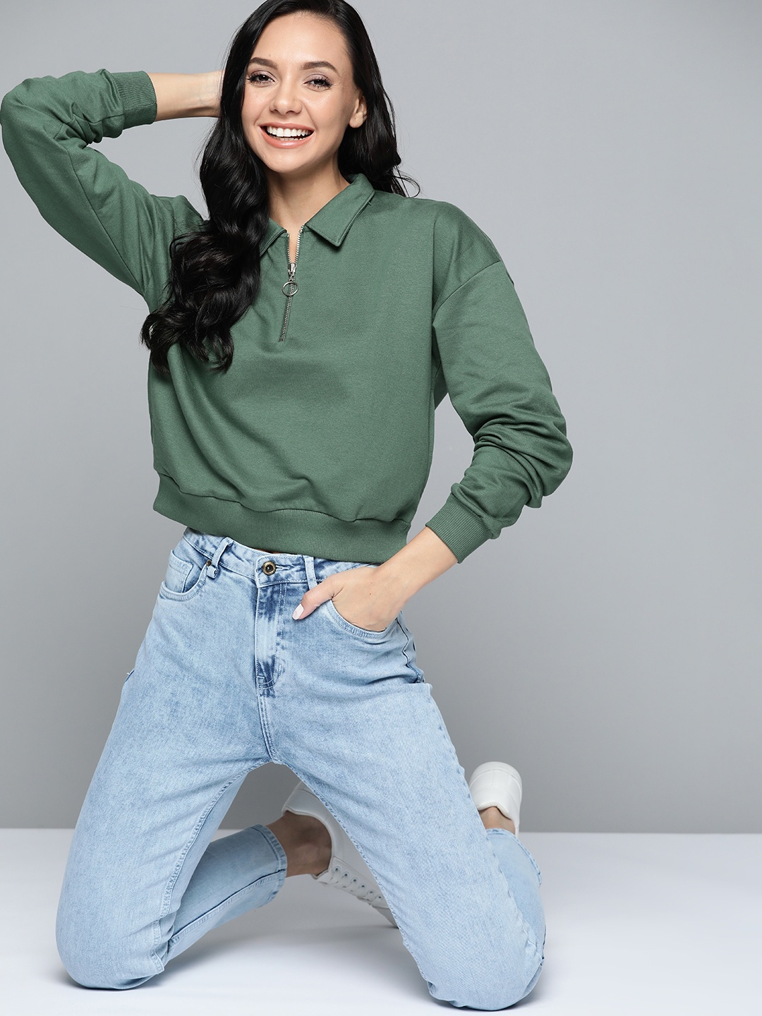 

Mast & Harbour Women Green Solid Sweatshirt