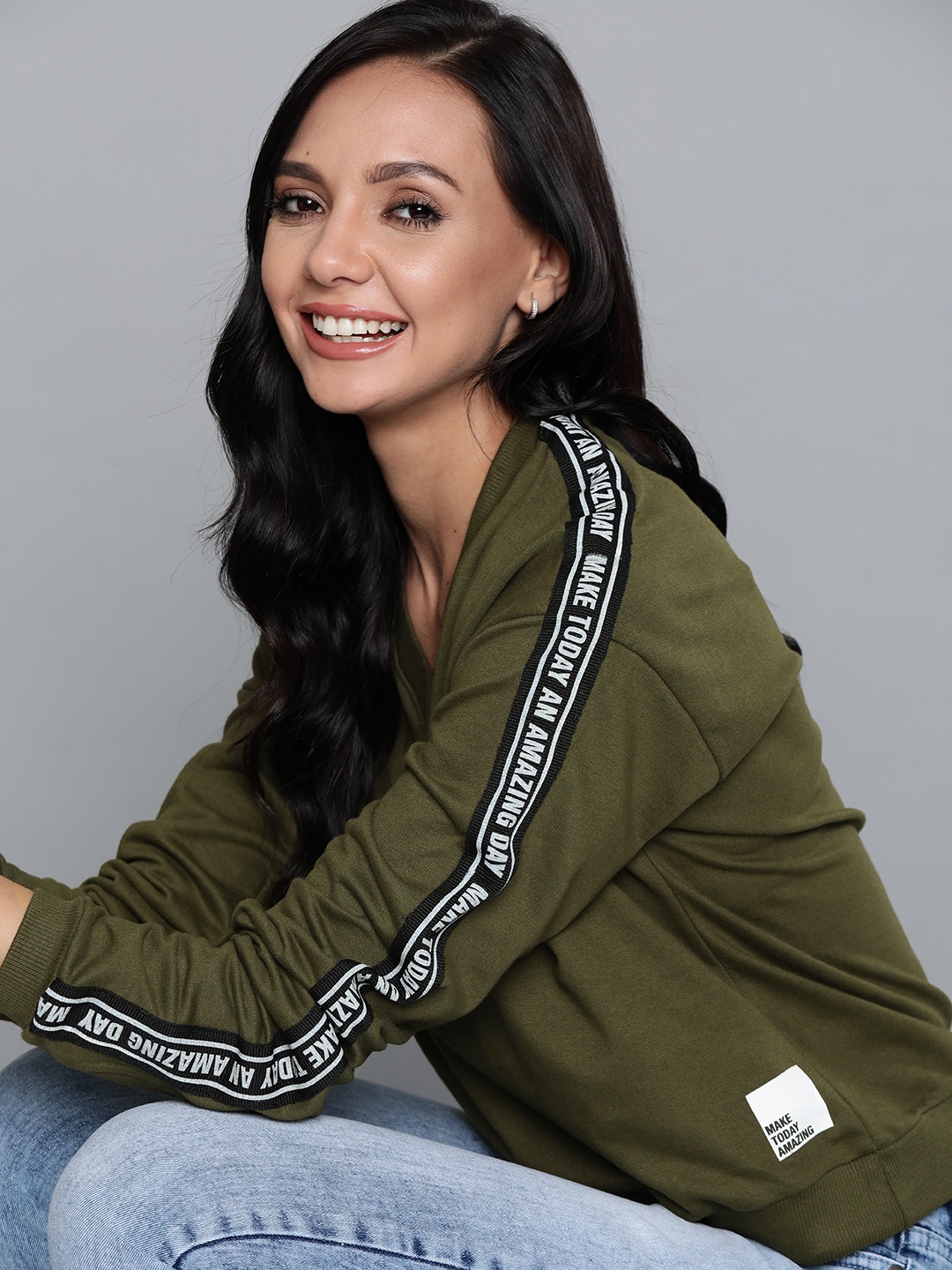 

Mast & Harbour Women Olive Green Solid Sweatshirt