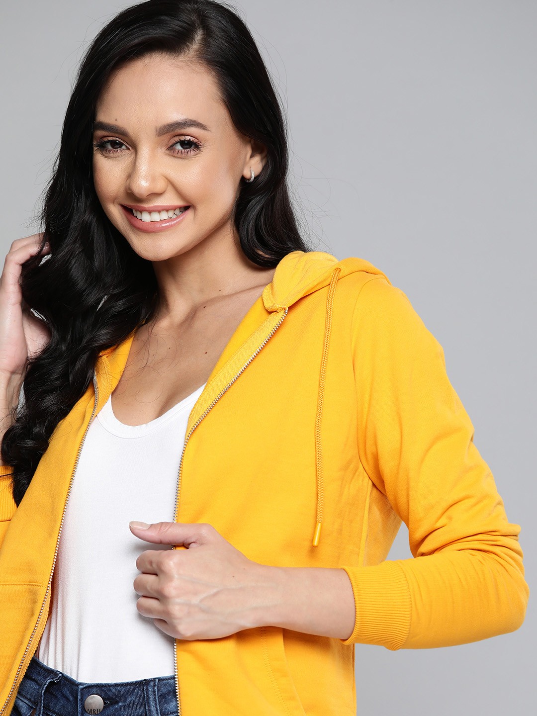 

Mast & Harbour Women Yellow Solid Regular Fit Hooded Sweatshirt