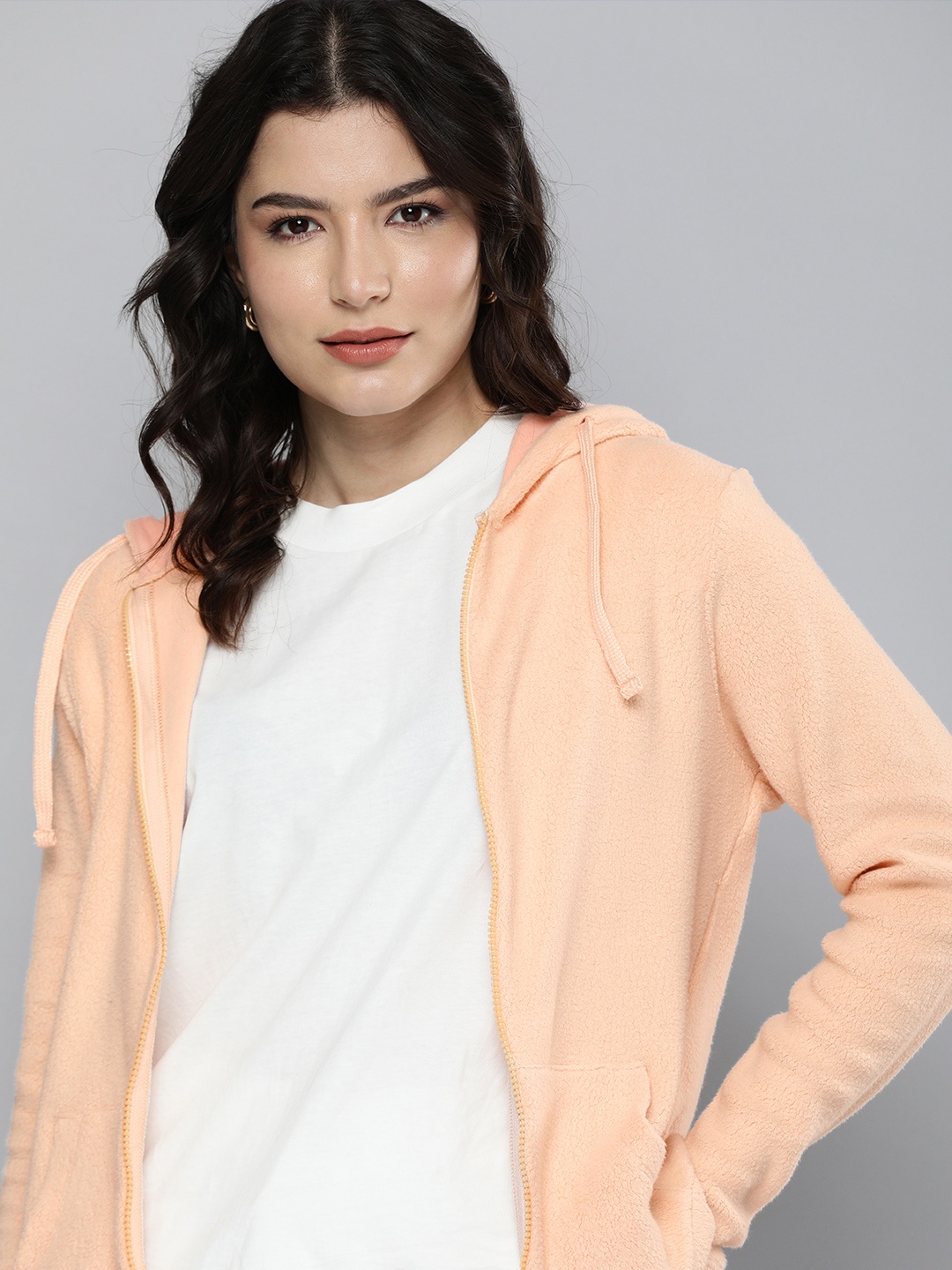 

Mast & Harbour Women Pink Solid Sherpa Hooded Sweatshirt