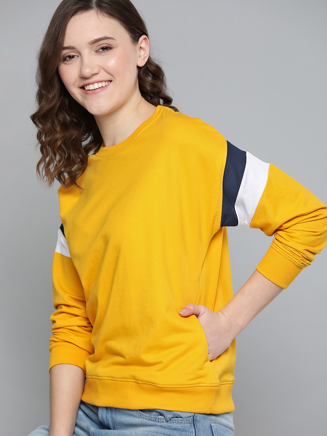 

Mast & Harbour Women Mustard Yellow Sweatshirt