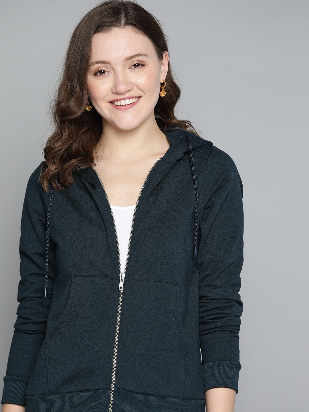 

Mast & Harbour Women Navy Blue Hooded Sweatshirt