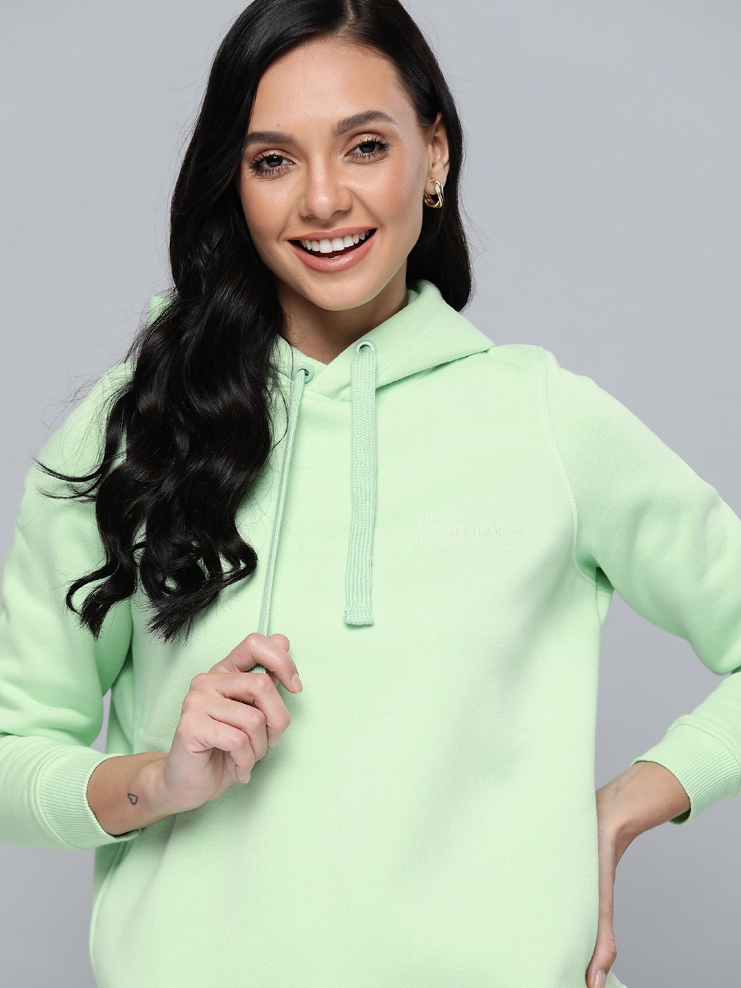 

Mast & Harbour Women Green Hooded Sweatshirt