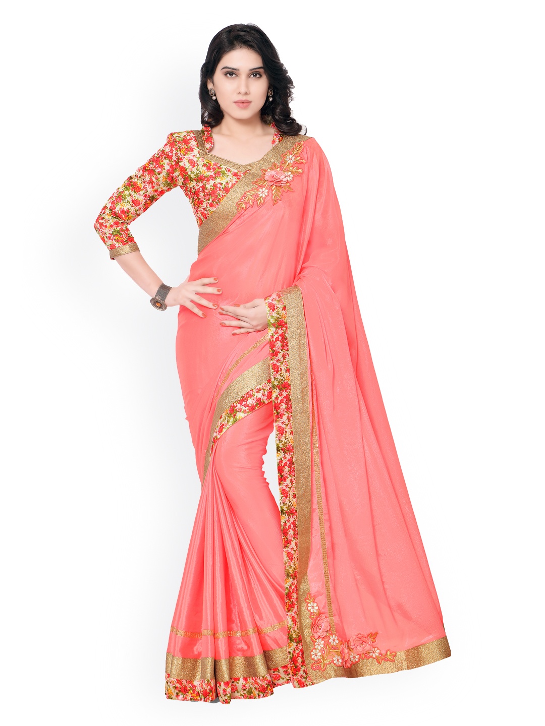 

Indian Women Pink Silk Embellished Saree