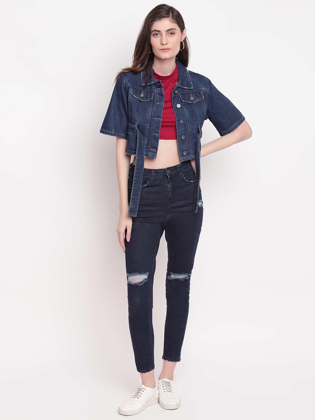 

Belliskey Women Blue Crop Denim Jacket