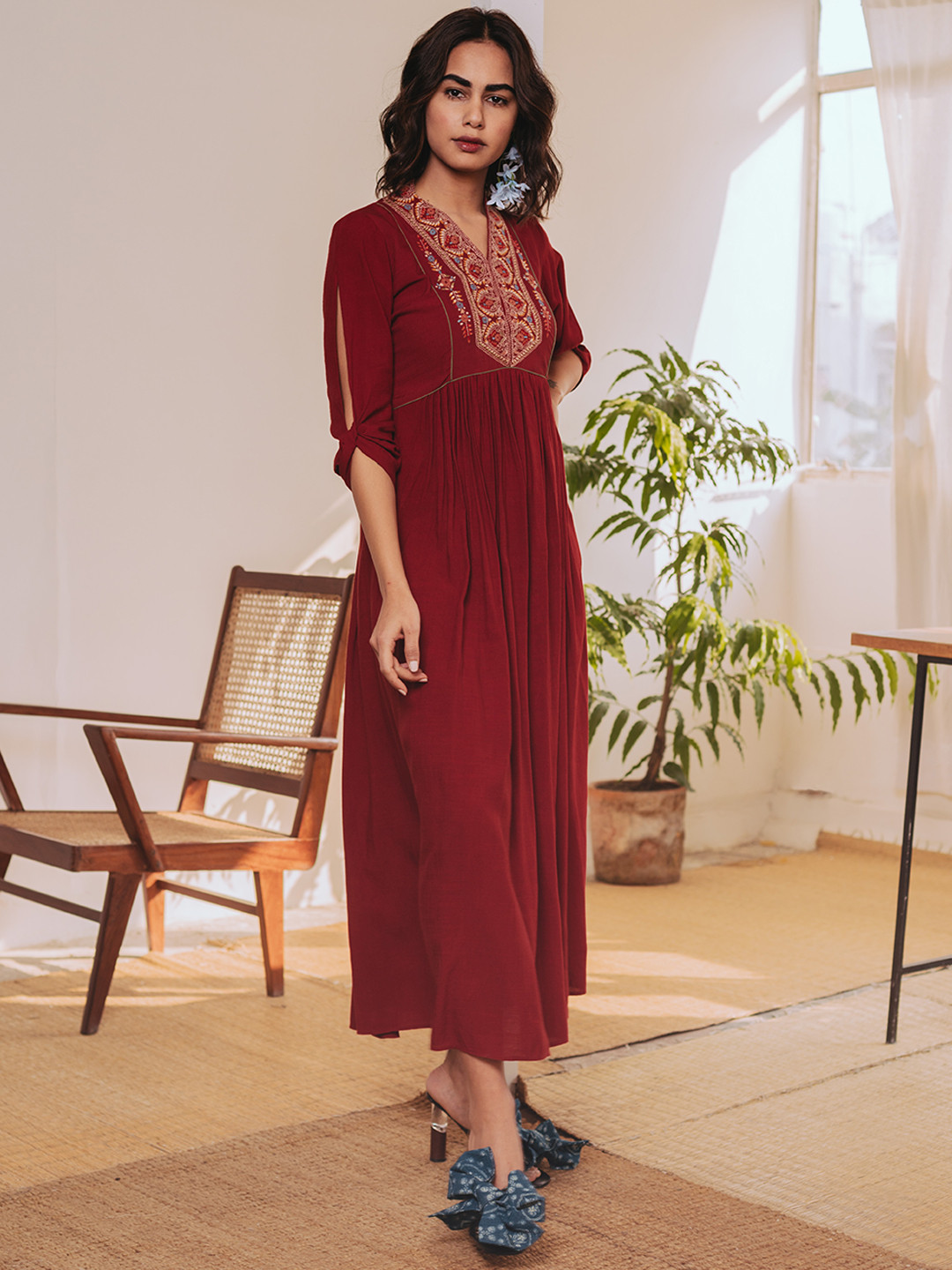 

aarke Ritu Kumar Red Ethnic Motifs Embroidered Ethnic A-Line Midi Dress
