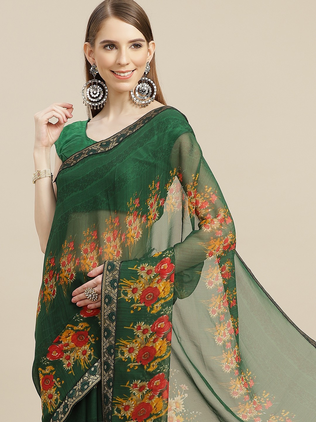

Anouk Green & Red Floral Pure Georgette Saree