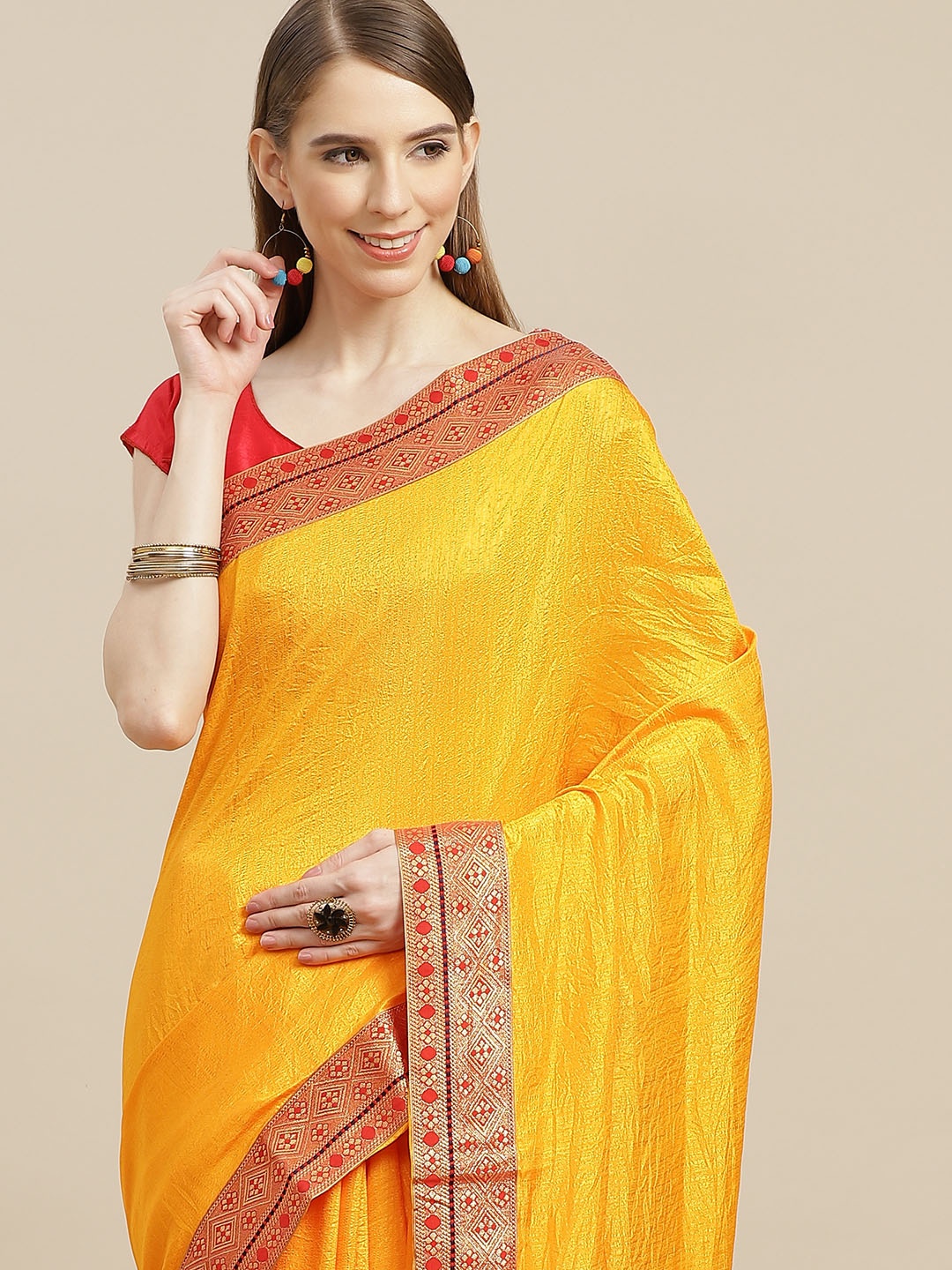 

Anouk Yellow Solid Bhagalpuri Saree