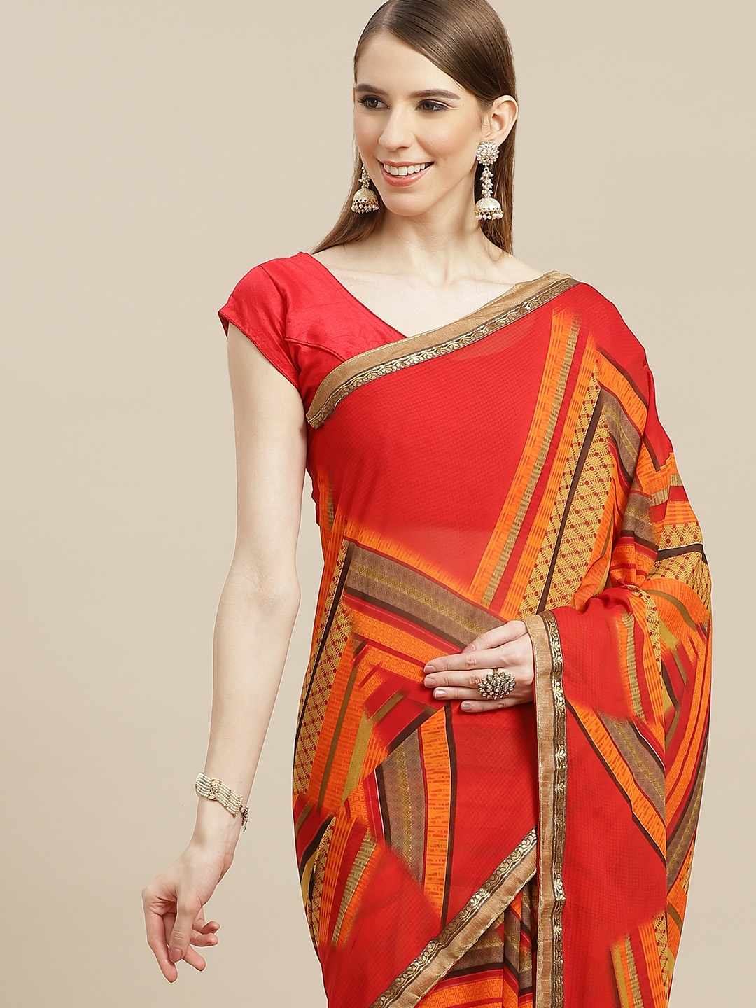 

Anouk Orange & Yellow Pure Georgette Bhagalpuri Saree