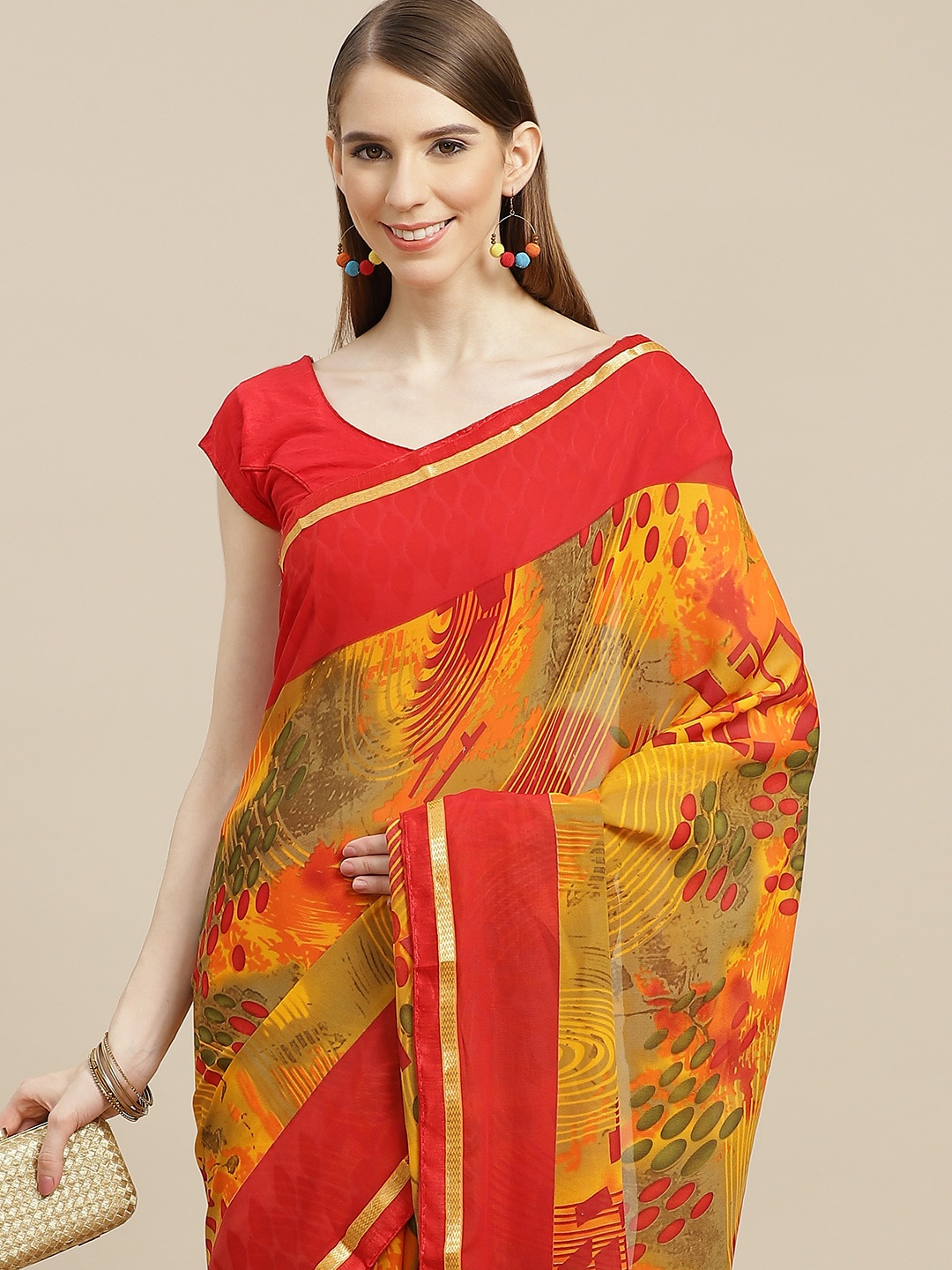 

Anouk Red & Yellow Pure Georgette Bhagalpuri Saree