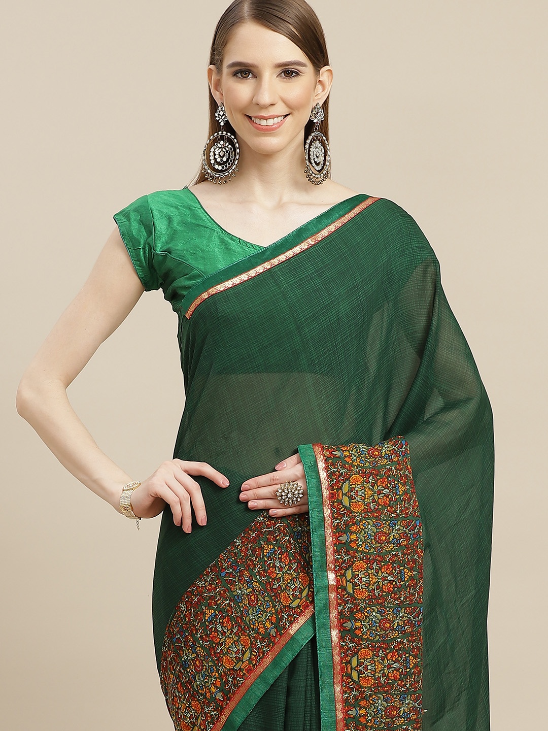 

Anouk Green Solid Bhagalpuri Saree
