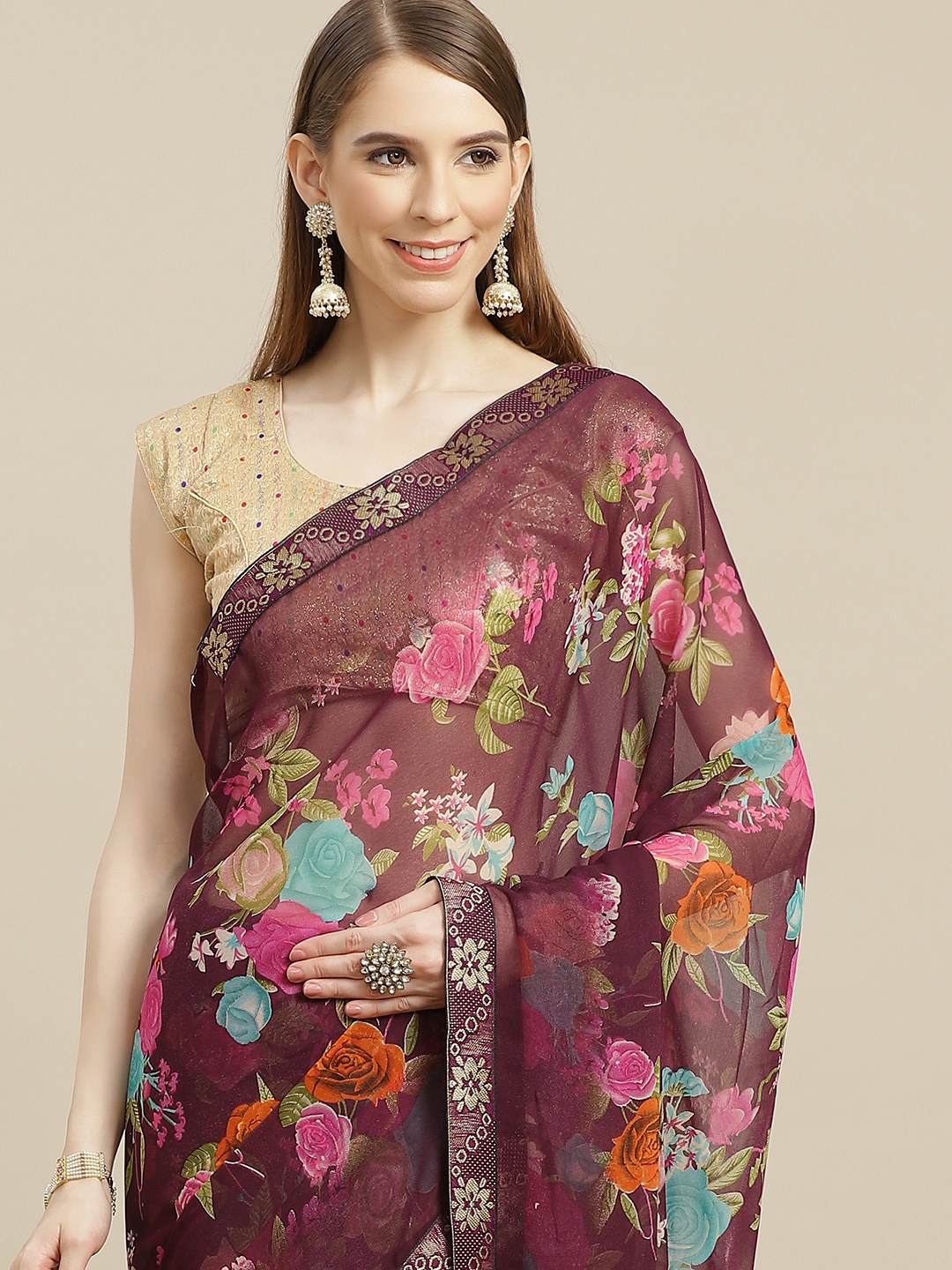 

Anouk Burgundy & Pink Ethnic Motifs Printed Bhagalpuri Saree
