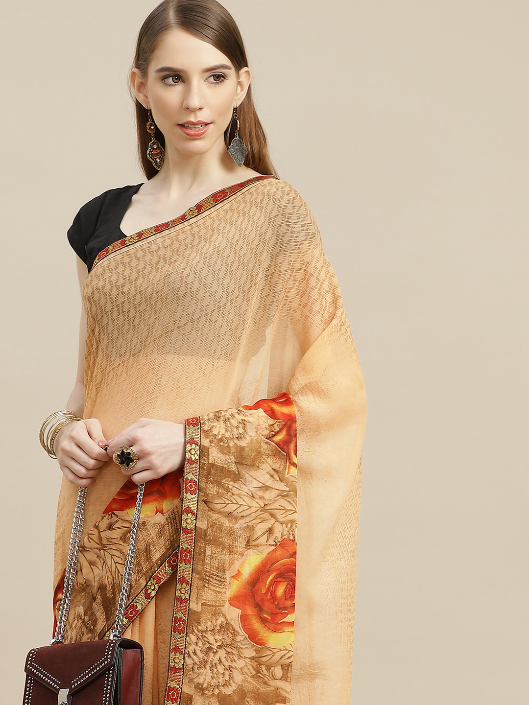 

Anouk Beige & Coral Ethnic Motifs Bhagalpuri Saree