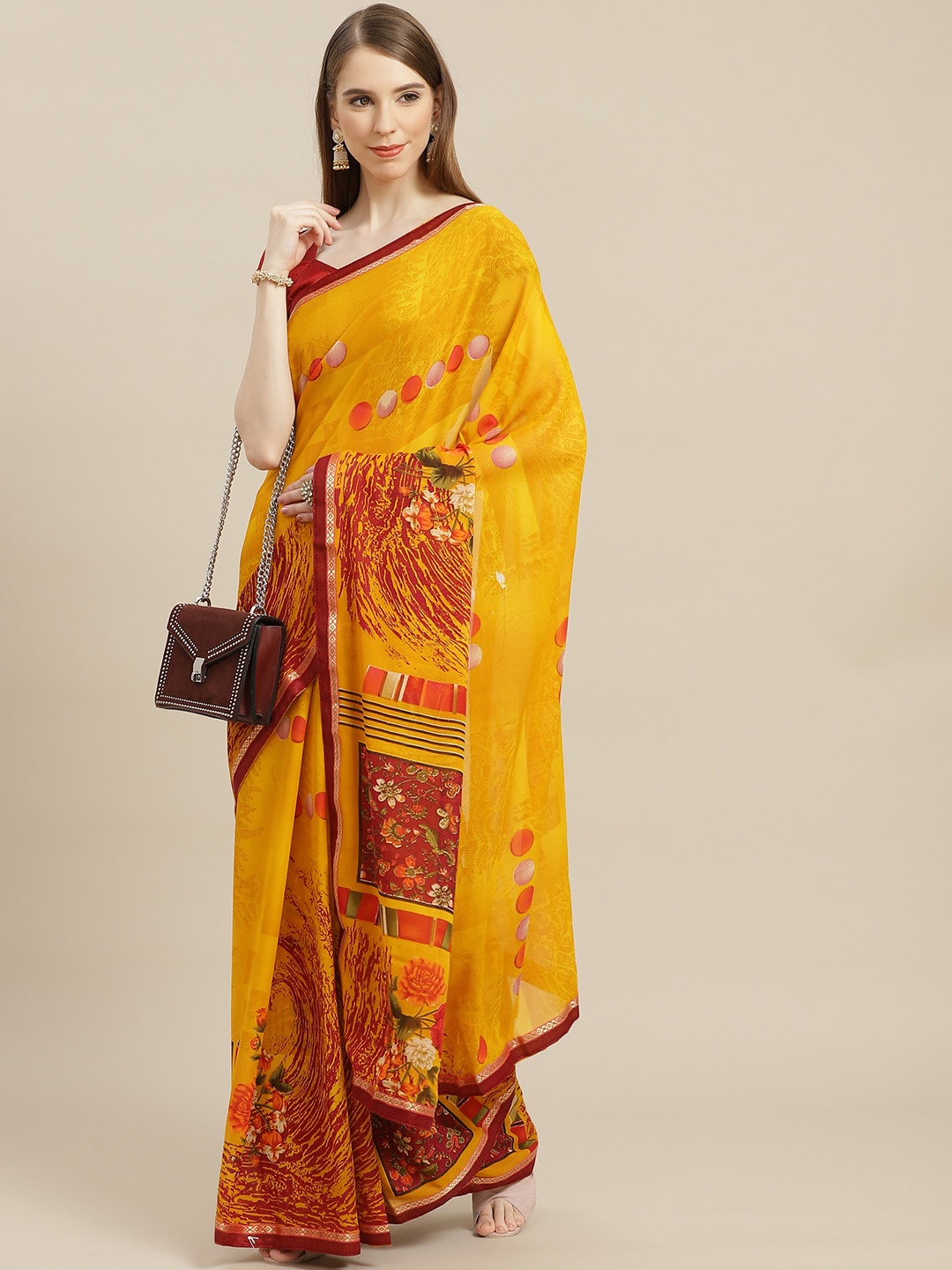 

Anouk Mustard Orange & Maroon Ethnic Motifs Printed Bhagalpuri Saree