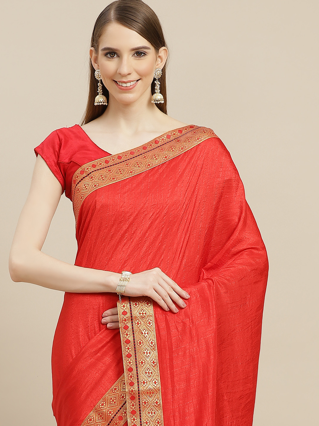 

Anouk Red Solid Bhagalpuri Saree