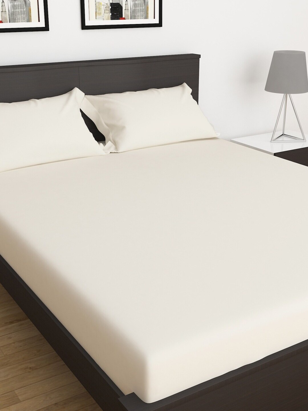 

Home Centre Marshmallow Solid 3-Piece Queen Size Fitted Bedsheet Set, Off white