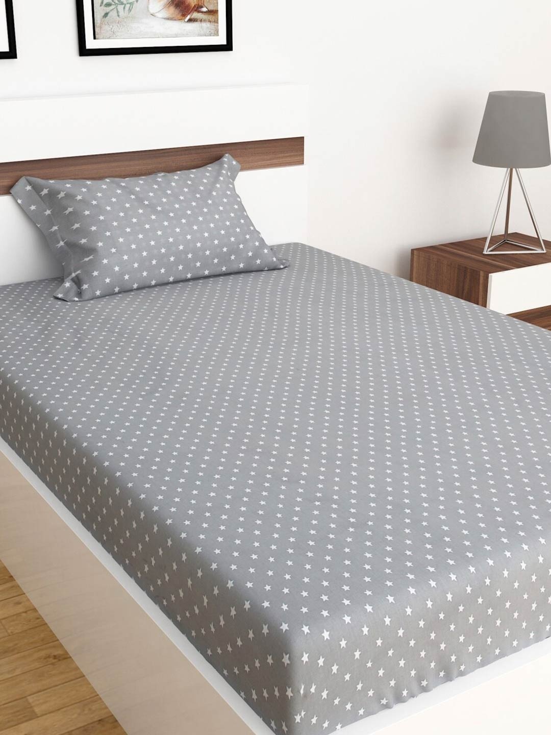

Home Centre Slate Star Print 2-Pc. Flat Single Bedsheet Set, Grey