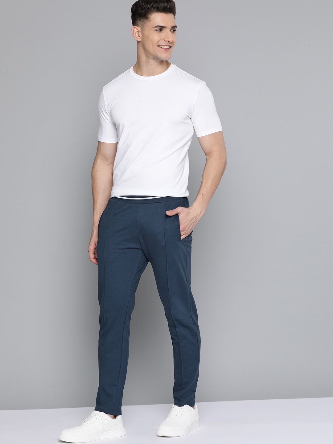 

M&H Easy Men Navy Blue Solid Pure Cotton Track Pants