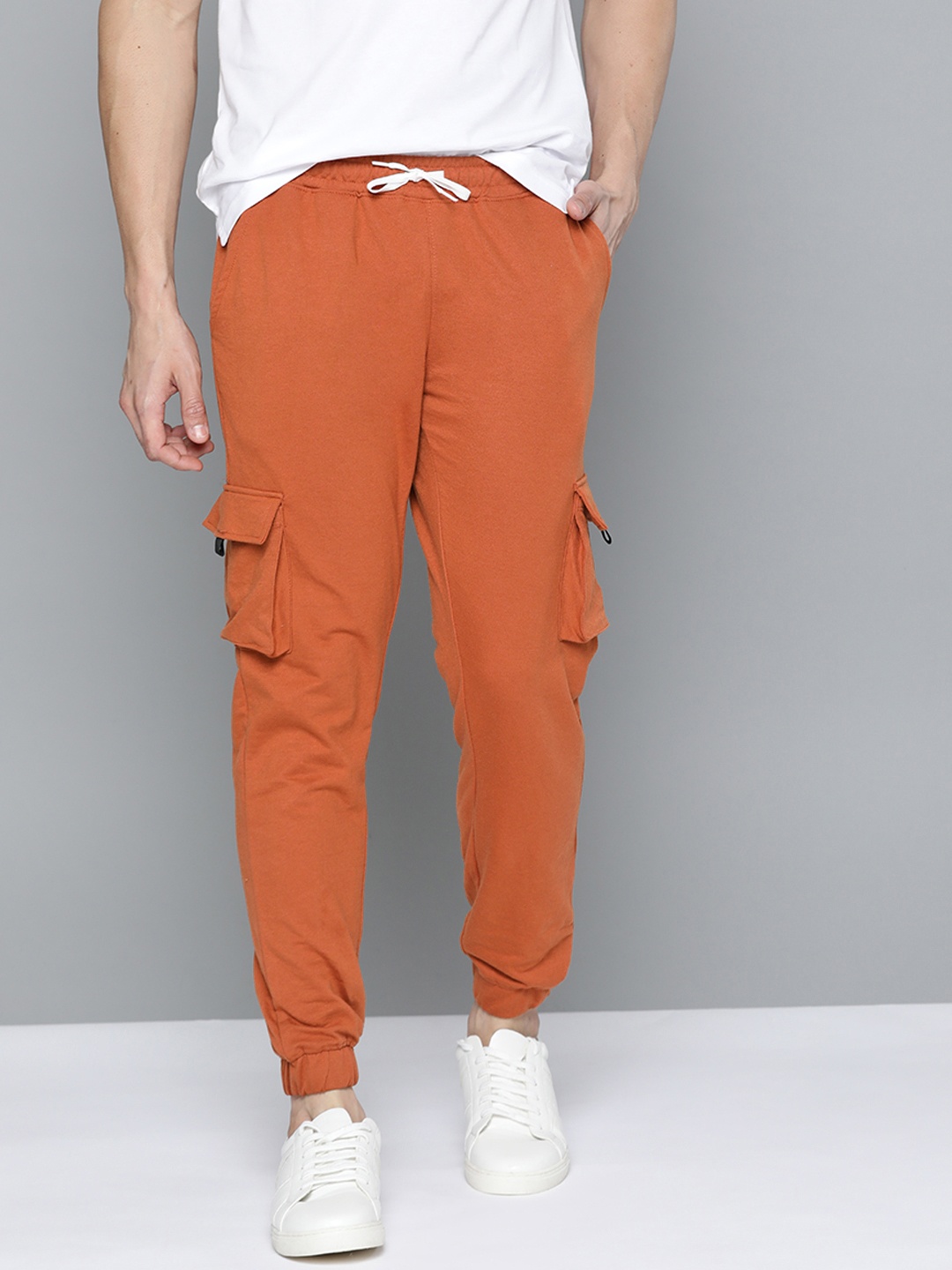 

Mast & Harbour Men Rust Orange Solid Cargo Joggers