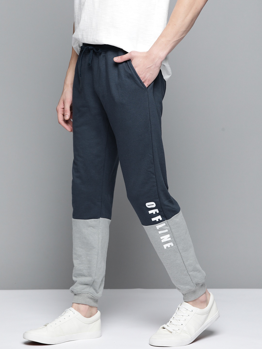 

Mast & Harbour Men Navy Blue & Grey Colourblocked Joggers