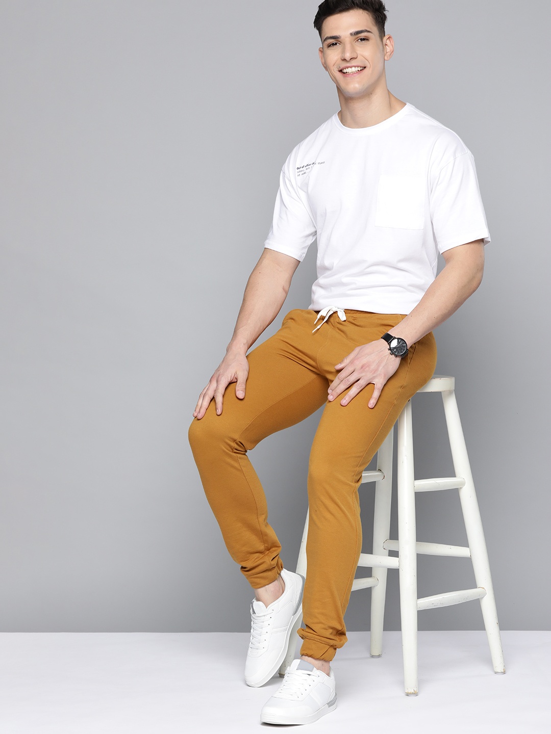 

Mast & Harbour Men Mustard Yellow Solid Regular Fit Joggers