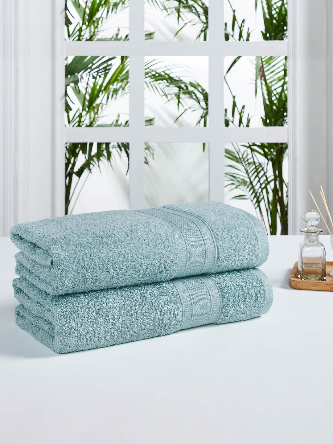 

MYTRIDENT Set of 2 Turquoise Blue Solid Soft Plush 500 GSM Cotton Bath Towels