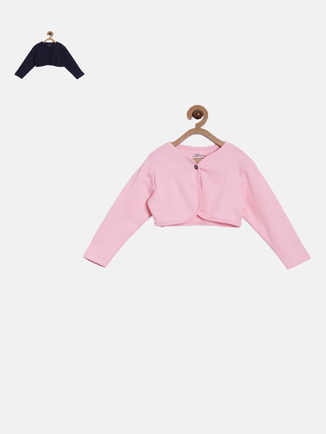 

Kryptic Pack of 2 Navy Blue & Pink Solid Cotton Shrug