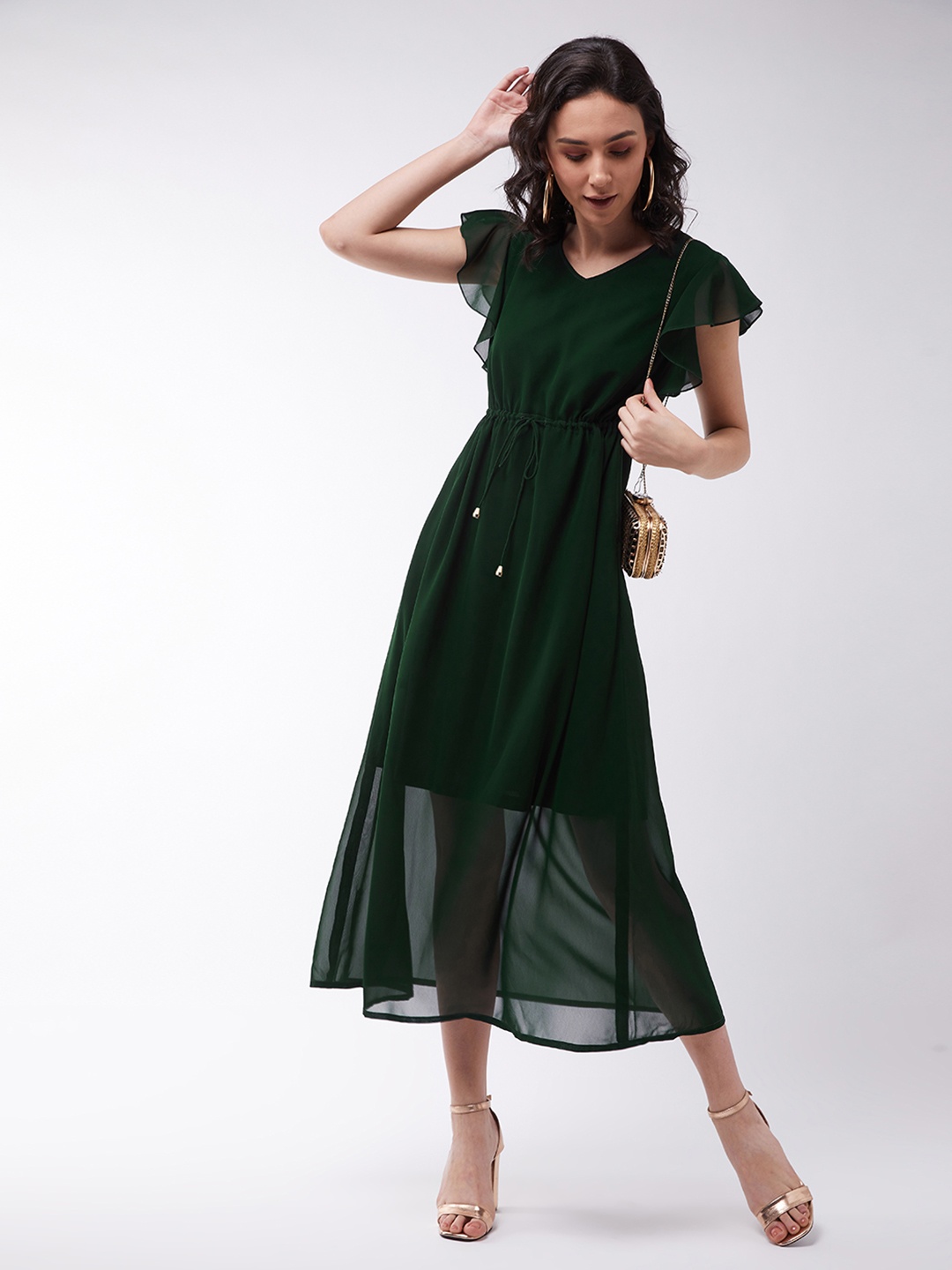 

Miss Chase Womens Green Georgette Midi Dress