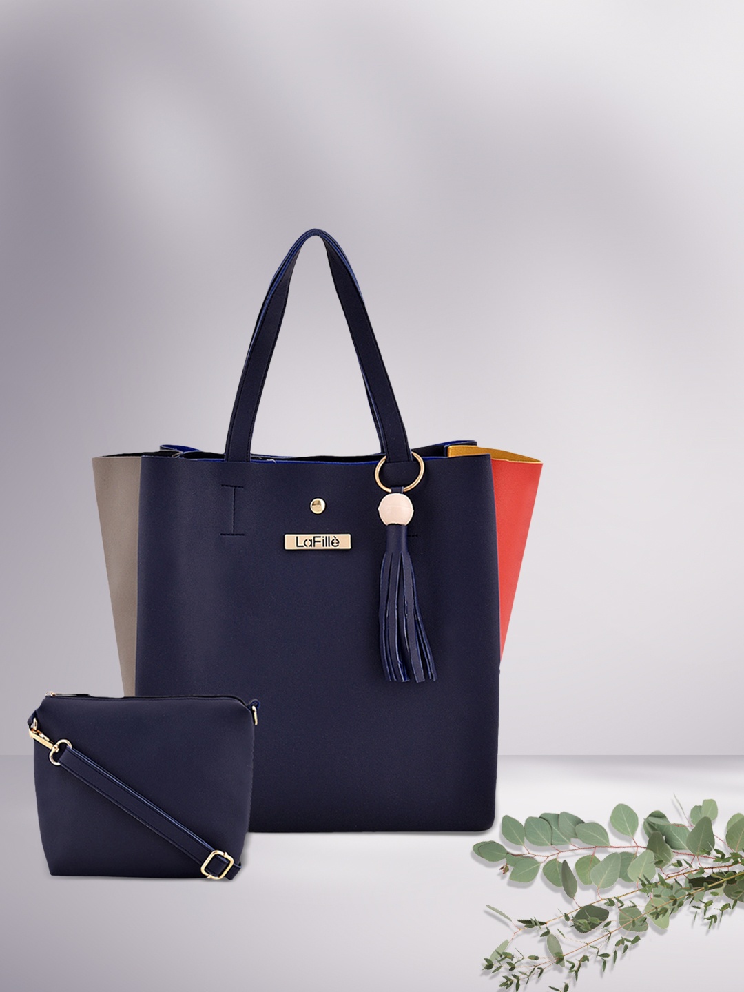 

LaFille Blue Colourblocked Tote Bag