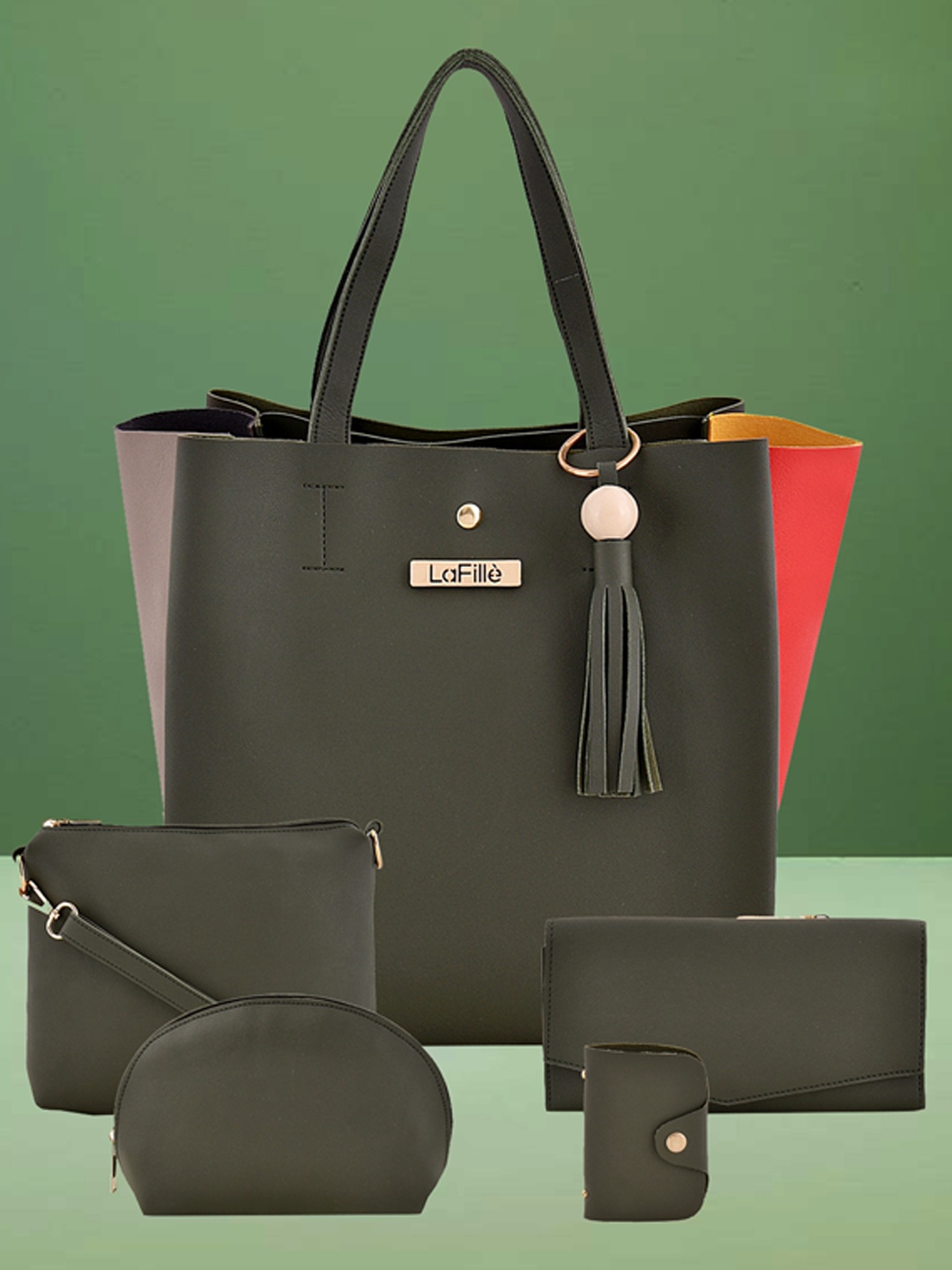 

LaFille Women Green PU Structured Tote Bag