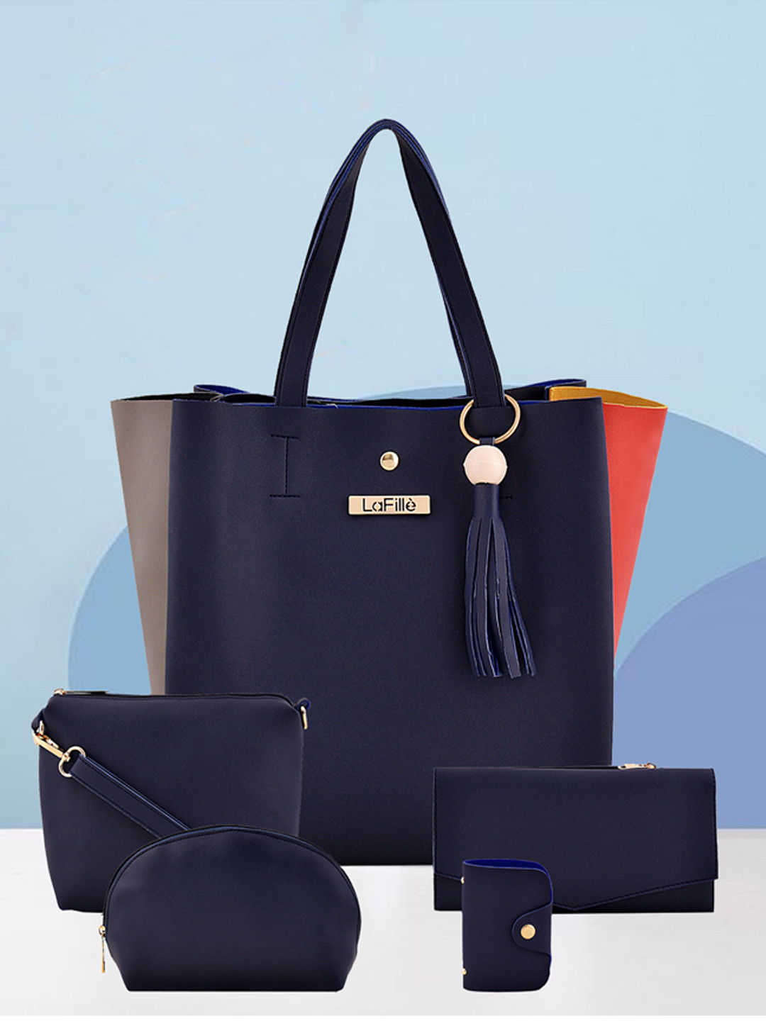 

LaFille Blue PU Shopper Shoulder Bag with Pouch