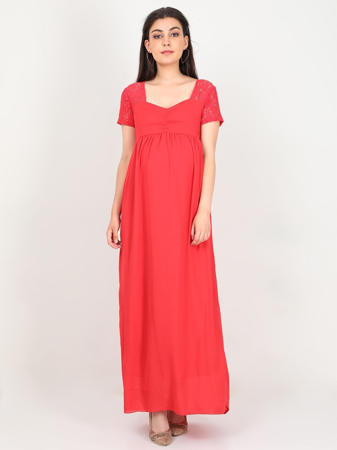 

The Mom Store Red Georgette Maternity Maxi Dress