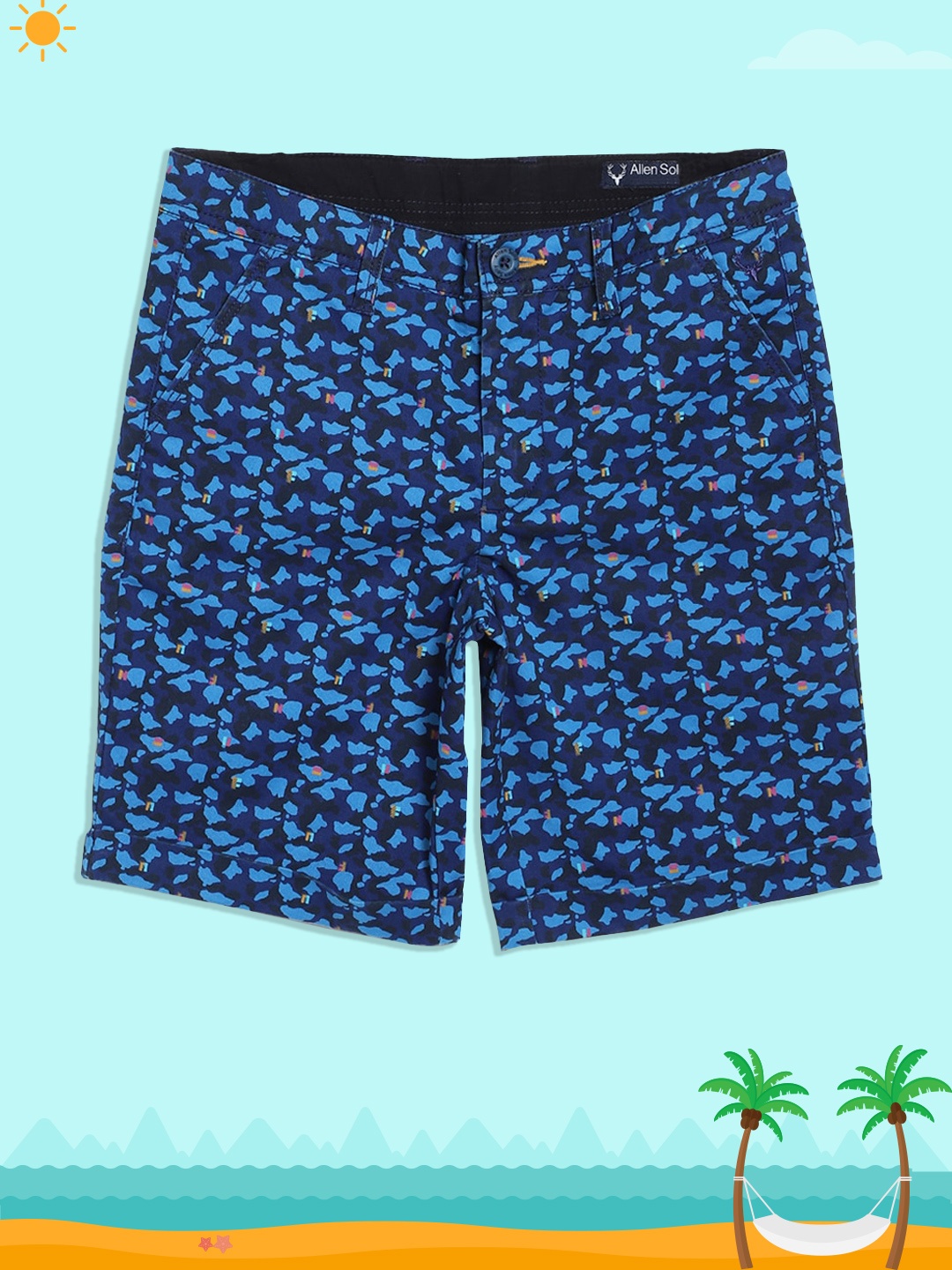 

Allen Solly Junior Boys Blue Printed Mid-Rise Regular Shorts