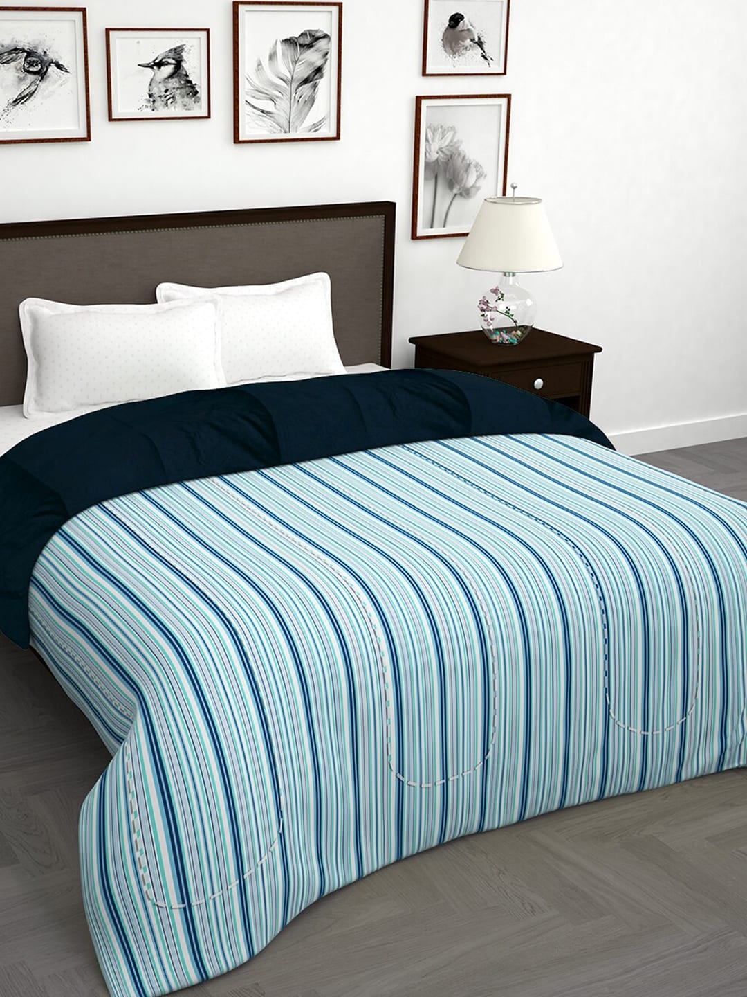 

Story@home White & Navy Blue Striped Microfiber AC Room Double Bed Comforter