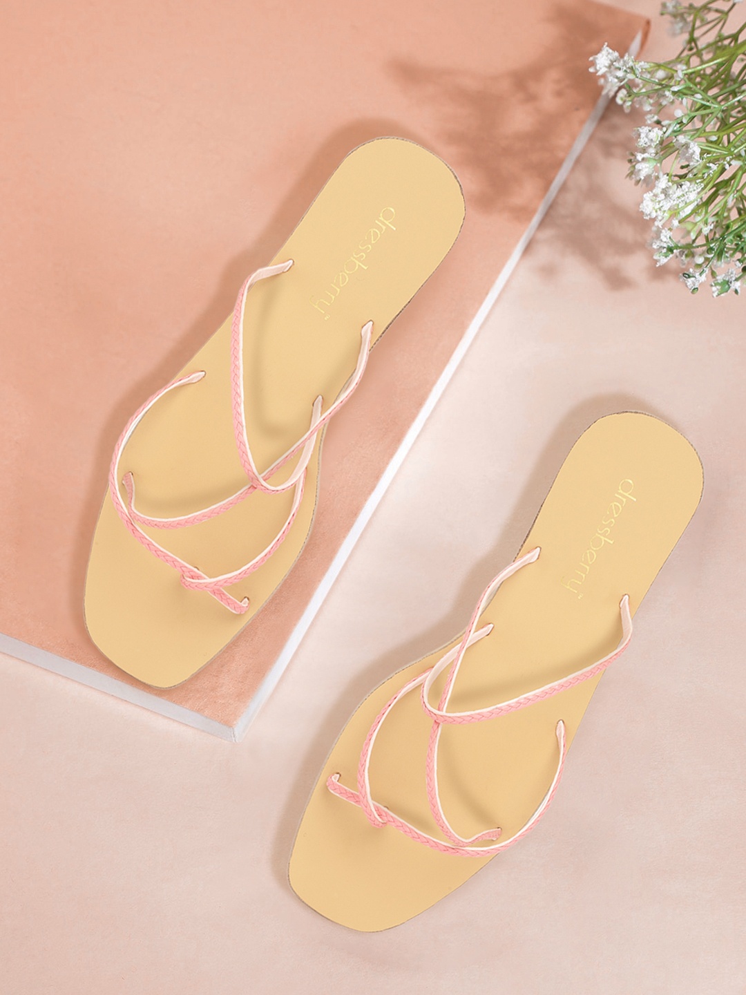 

DressBerry Women Pink Strappy Braided One Toe Flats