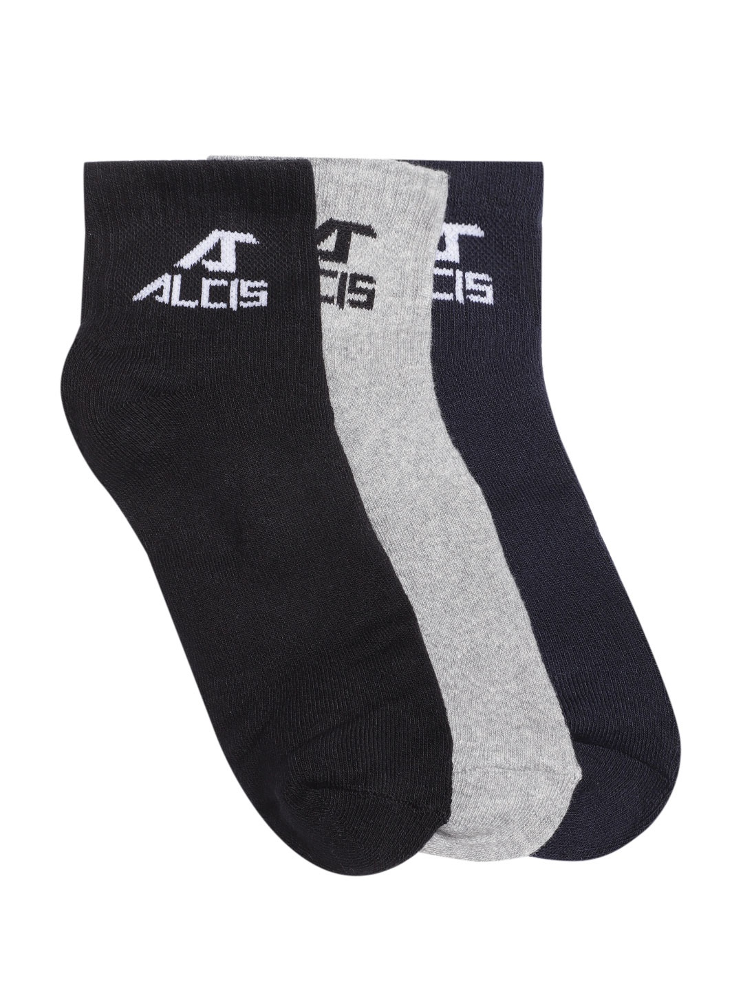 

Alcis Men Set of 3 Solid Ankle-Length Socks, Black